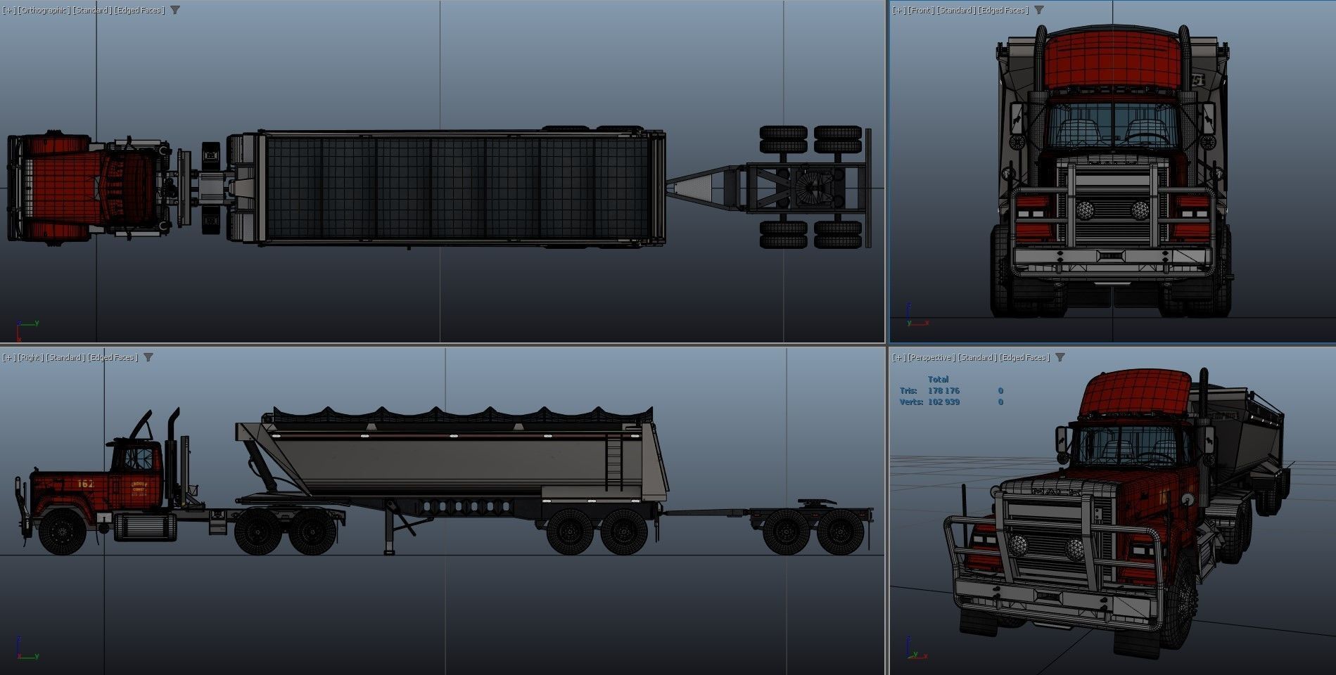 SuperLiner dump trailer truck Low-poly 3D model_45