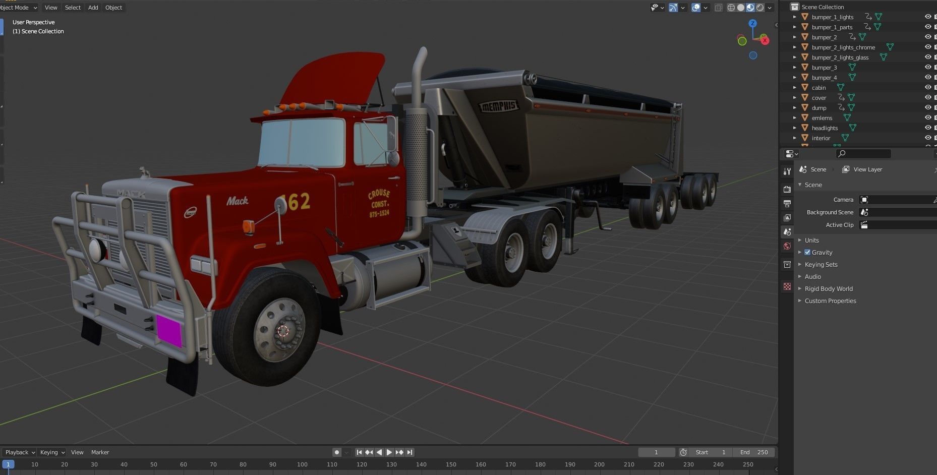SuperLiner dump trailer truck Low-poly 3D model_50