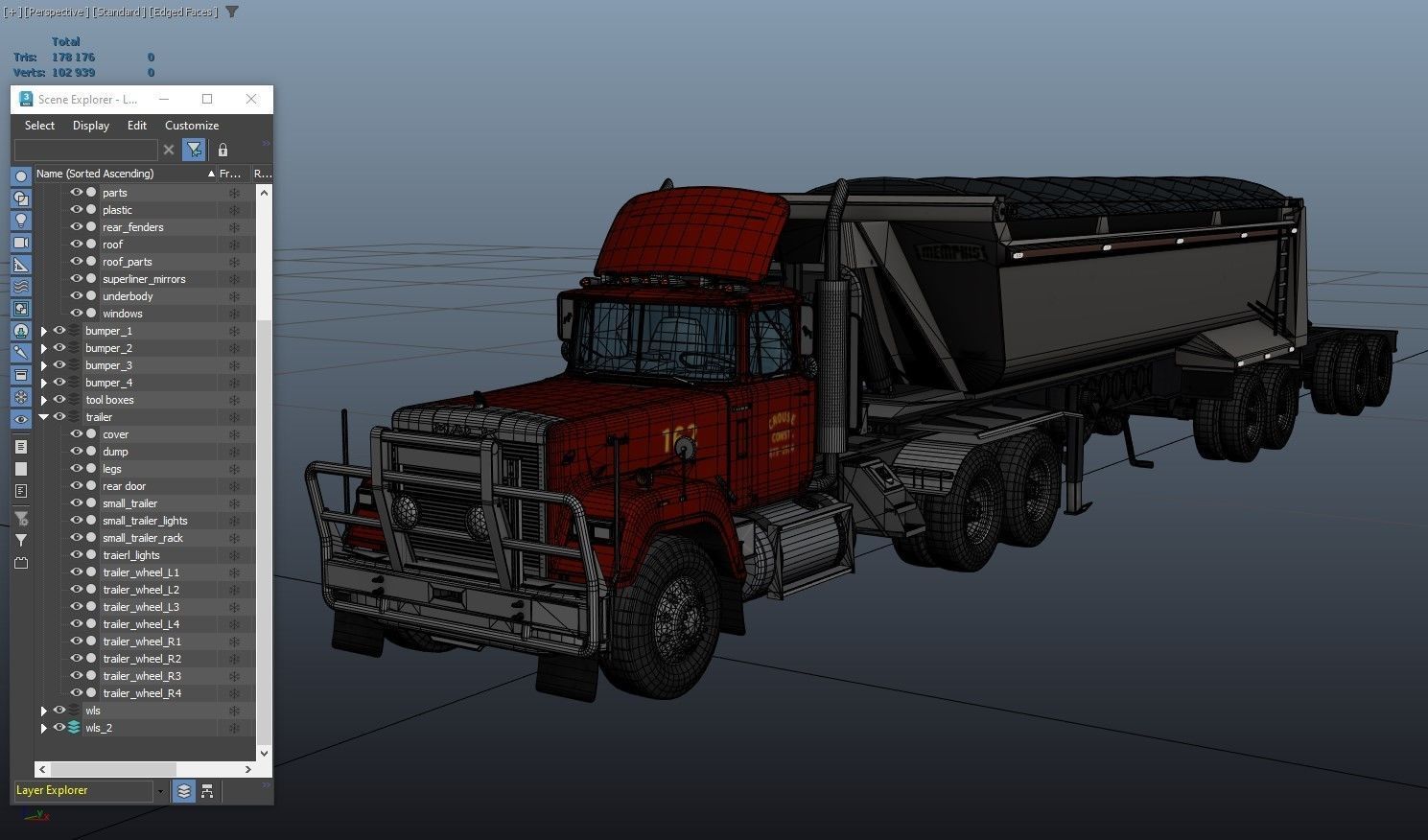 SuperLiner dump trailer truck Low-poly 3D model_43