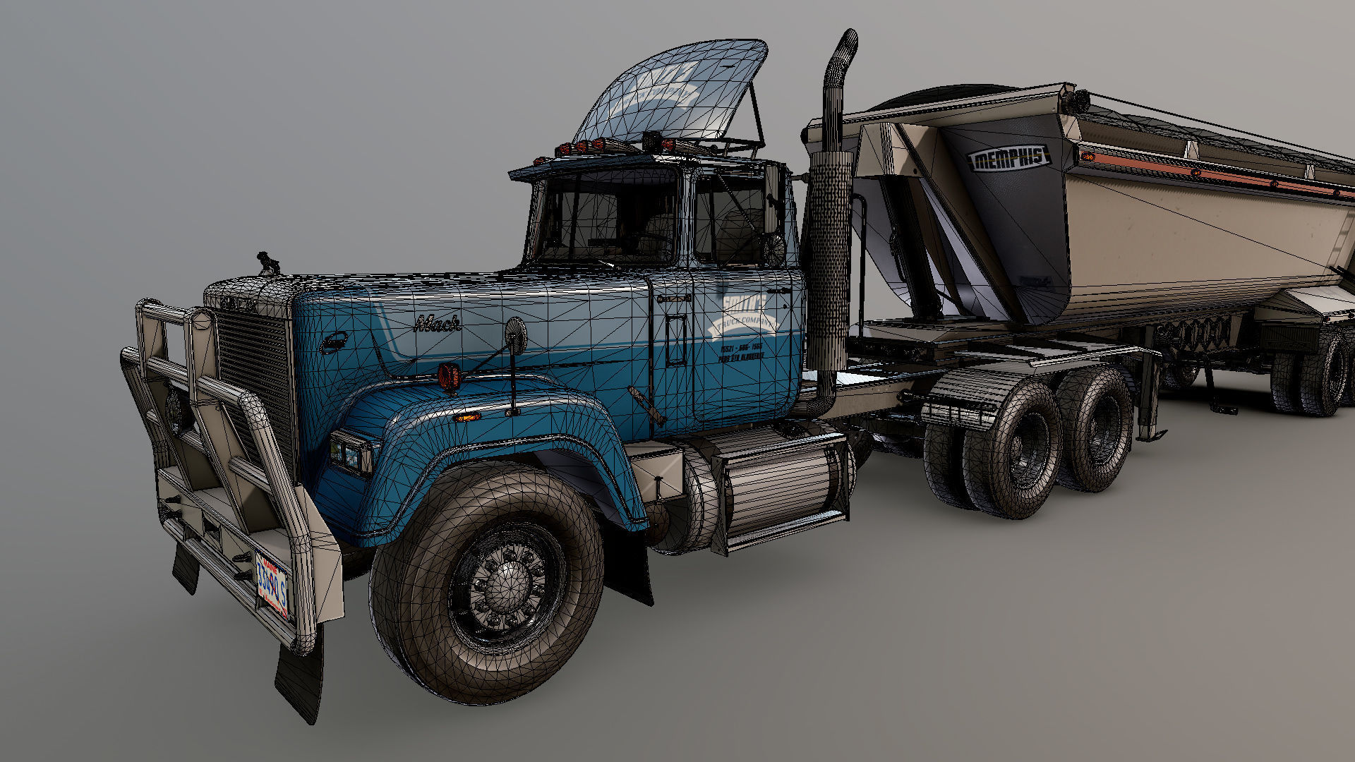 SuperLiner dump trailer truck Low-poly 3D model_29
