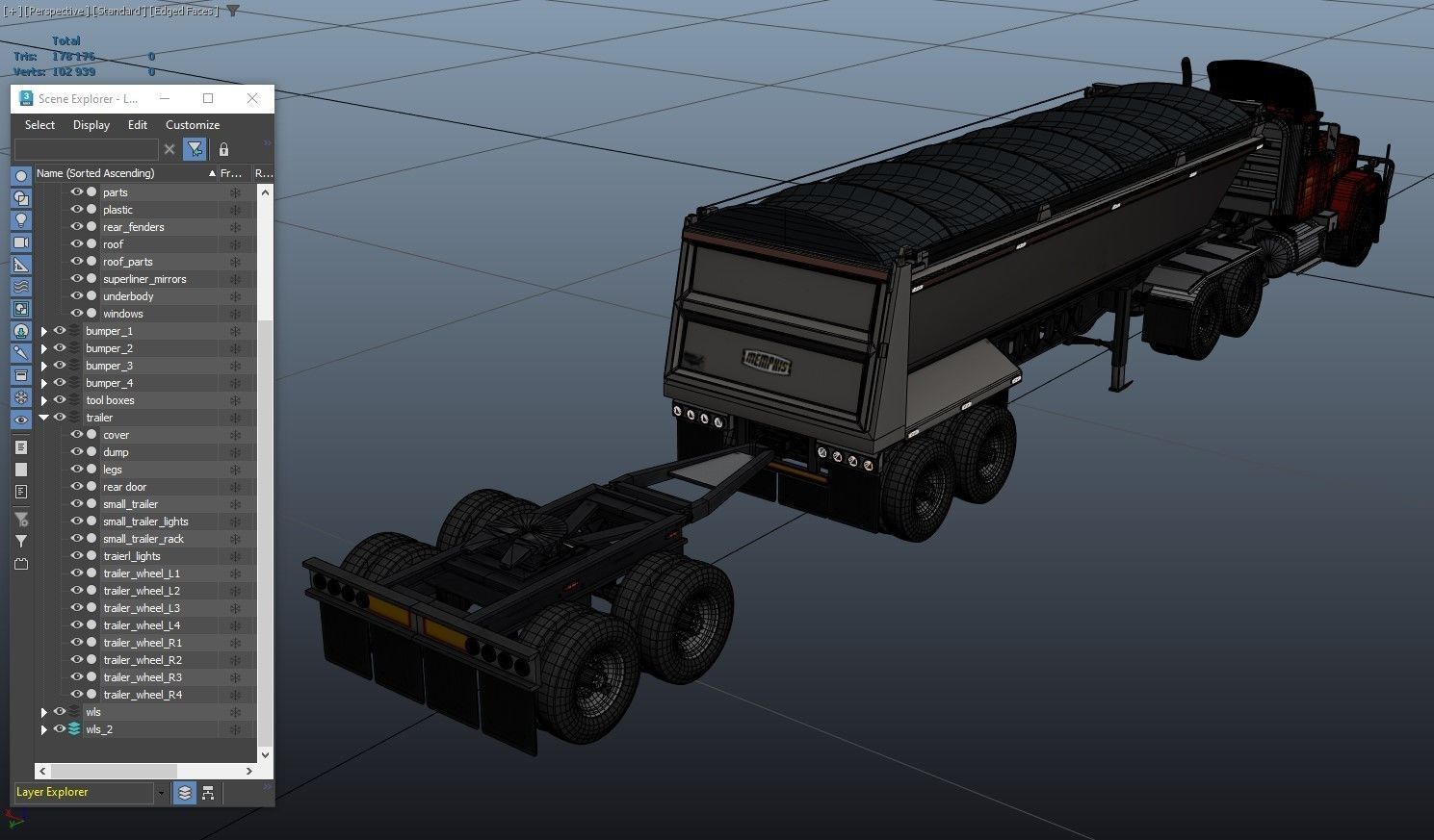 SuperLiner dump trailer truck Low-poly 3D model_44