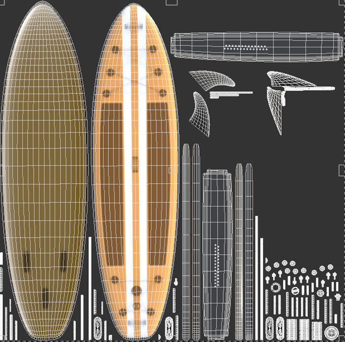 Paddle Board 4 colors collection Low-poly 3D model_18