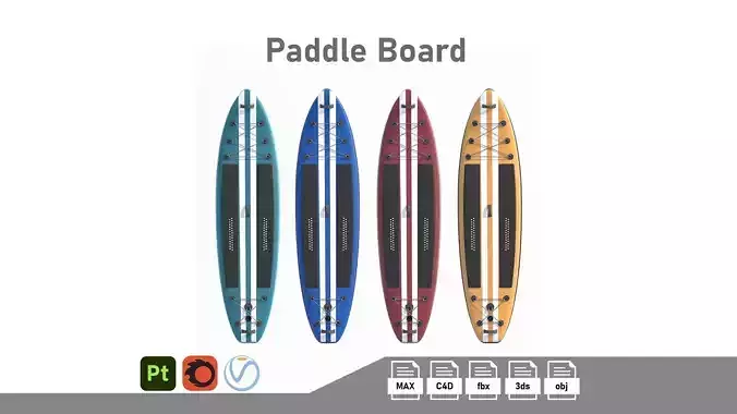 Paddle Board 4 colors collection Low-poly 3D model