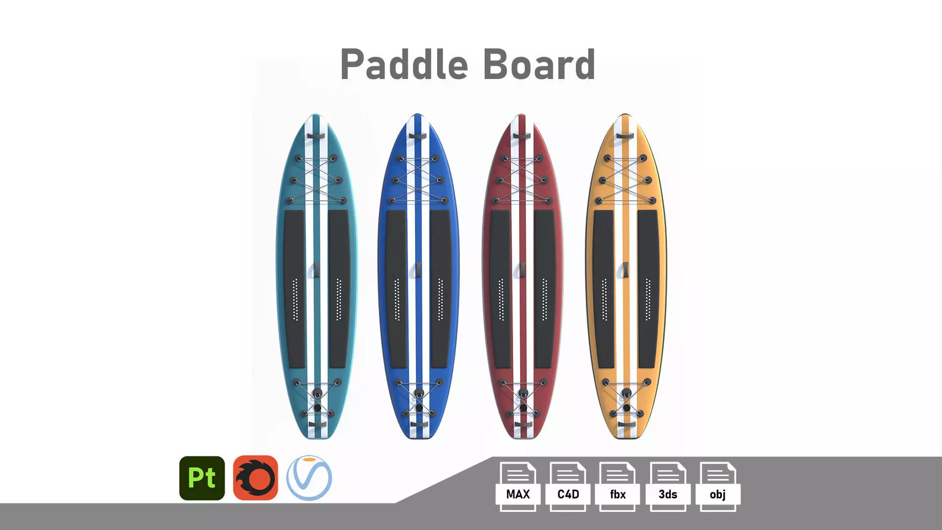 Paddle Board 4 colors collection Low-poly 3D model_0