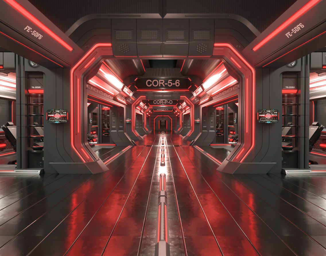 scifi modular interior space station 3D model_0