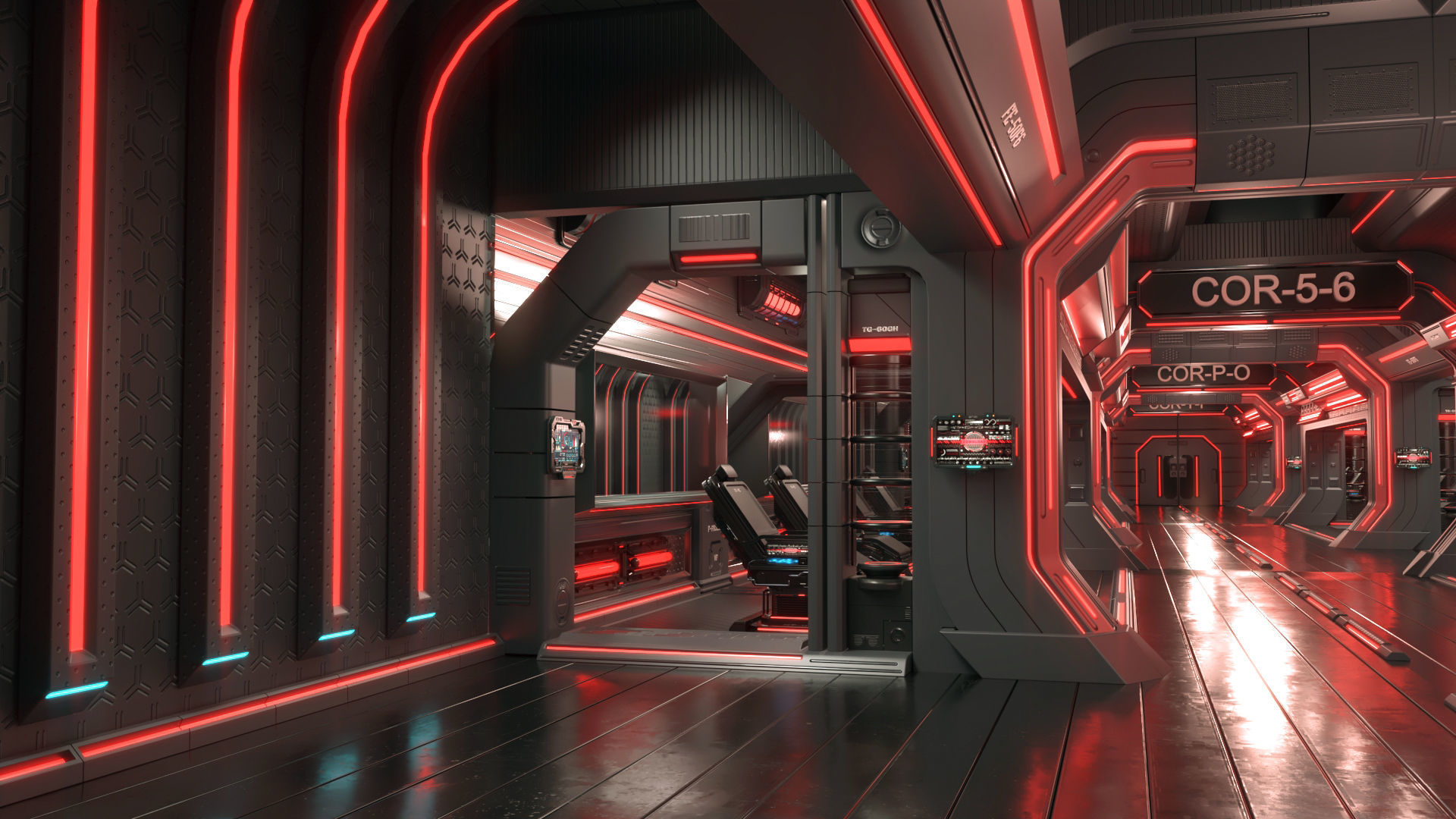scifi modular interior space station 3D model_2