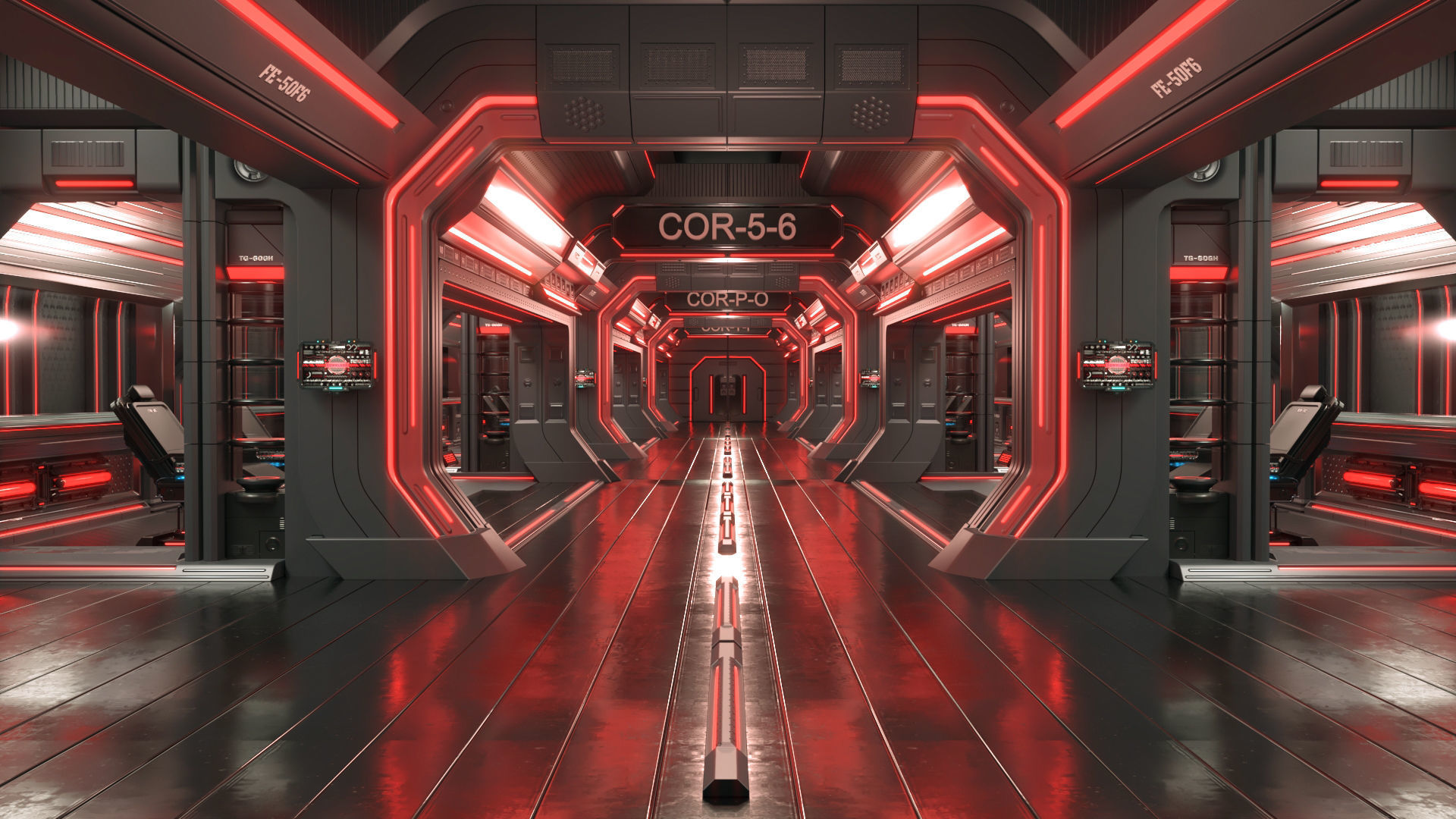 scifi modular interior space station 3D model_1