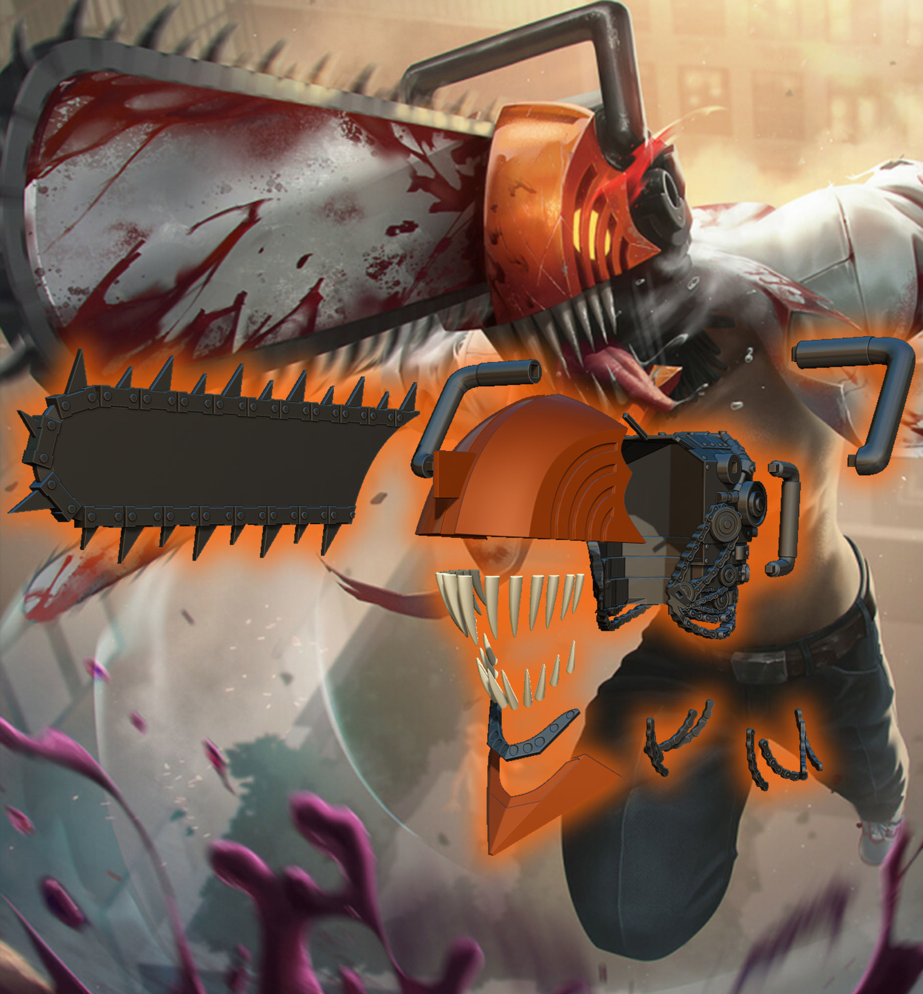 chainsaw man helmet 3d printable model 3D print model_1