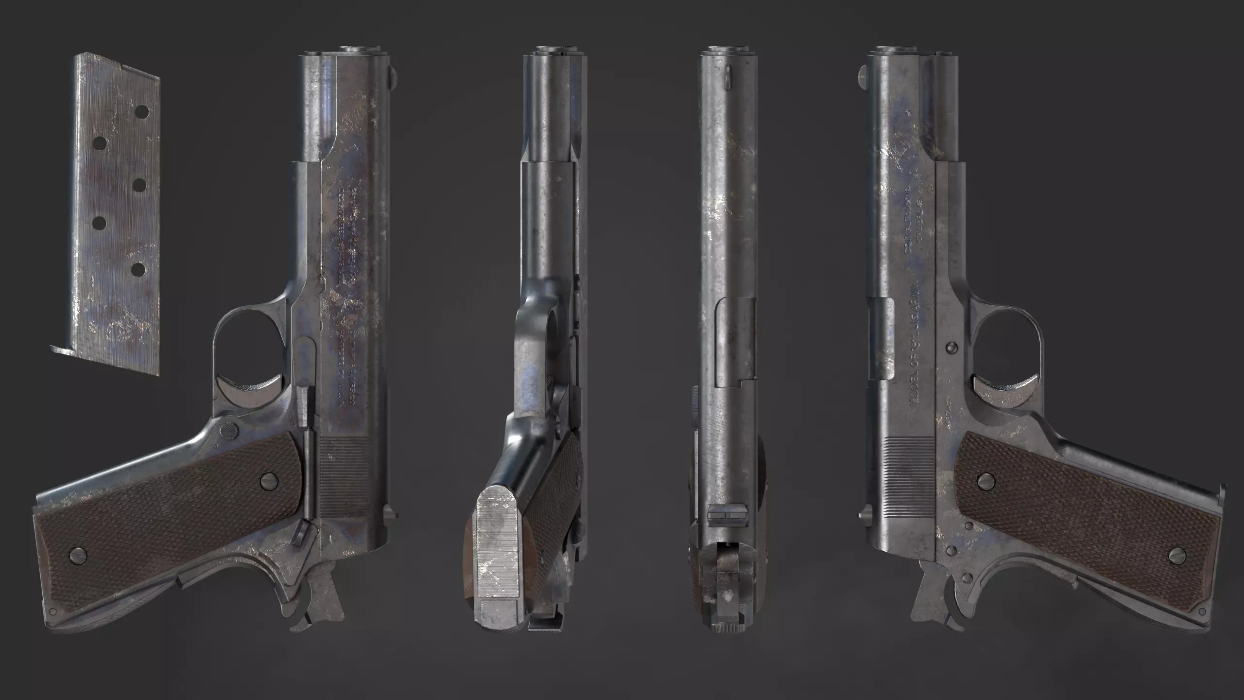 Colt 1911 pistol in 3 types Low-poly 3D model