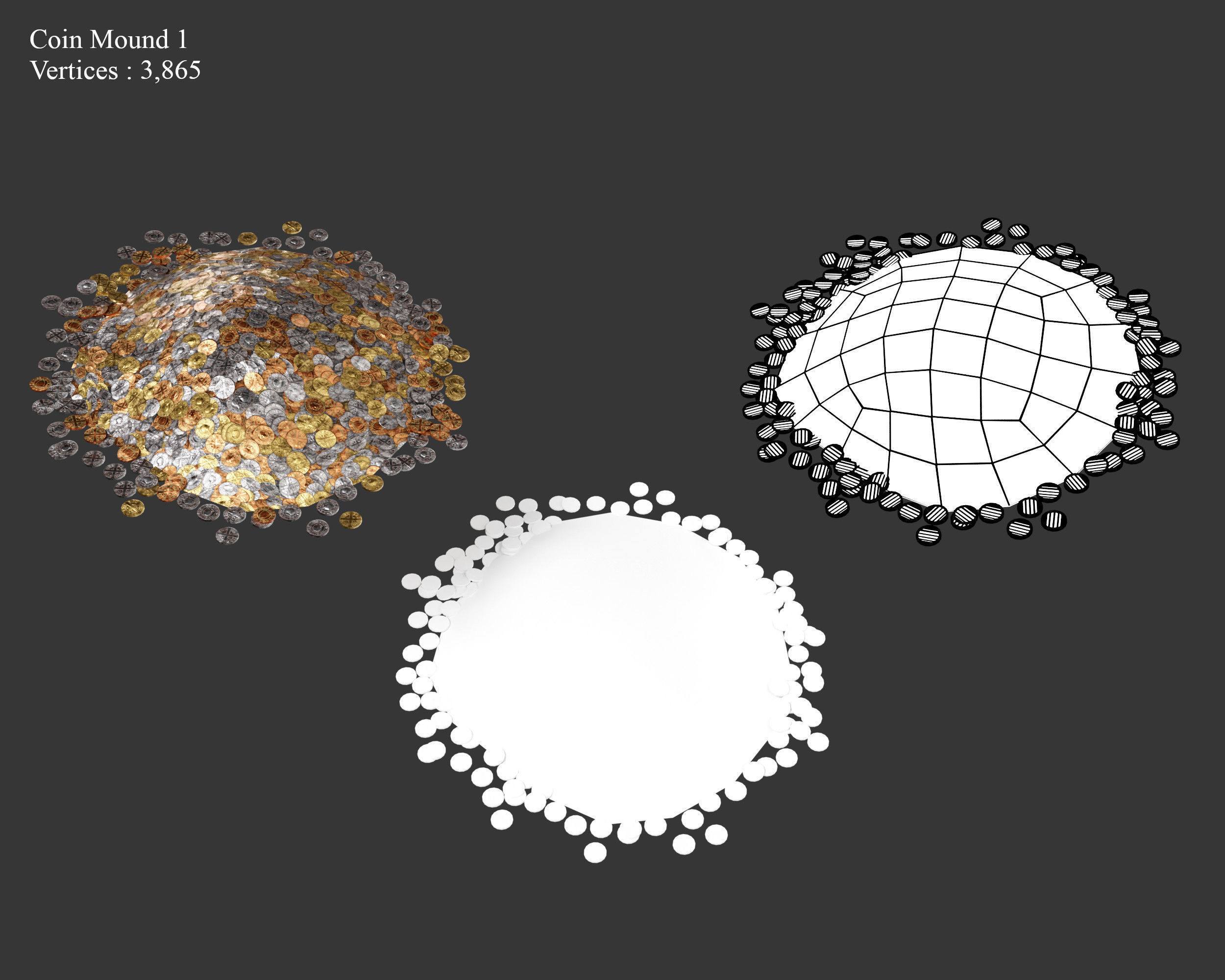 Medieval Treasure Coins Set Low-poly 3D model_12