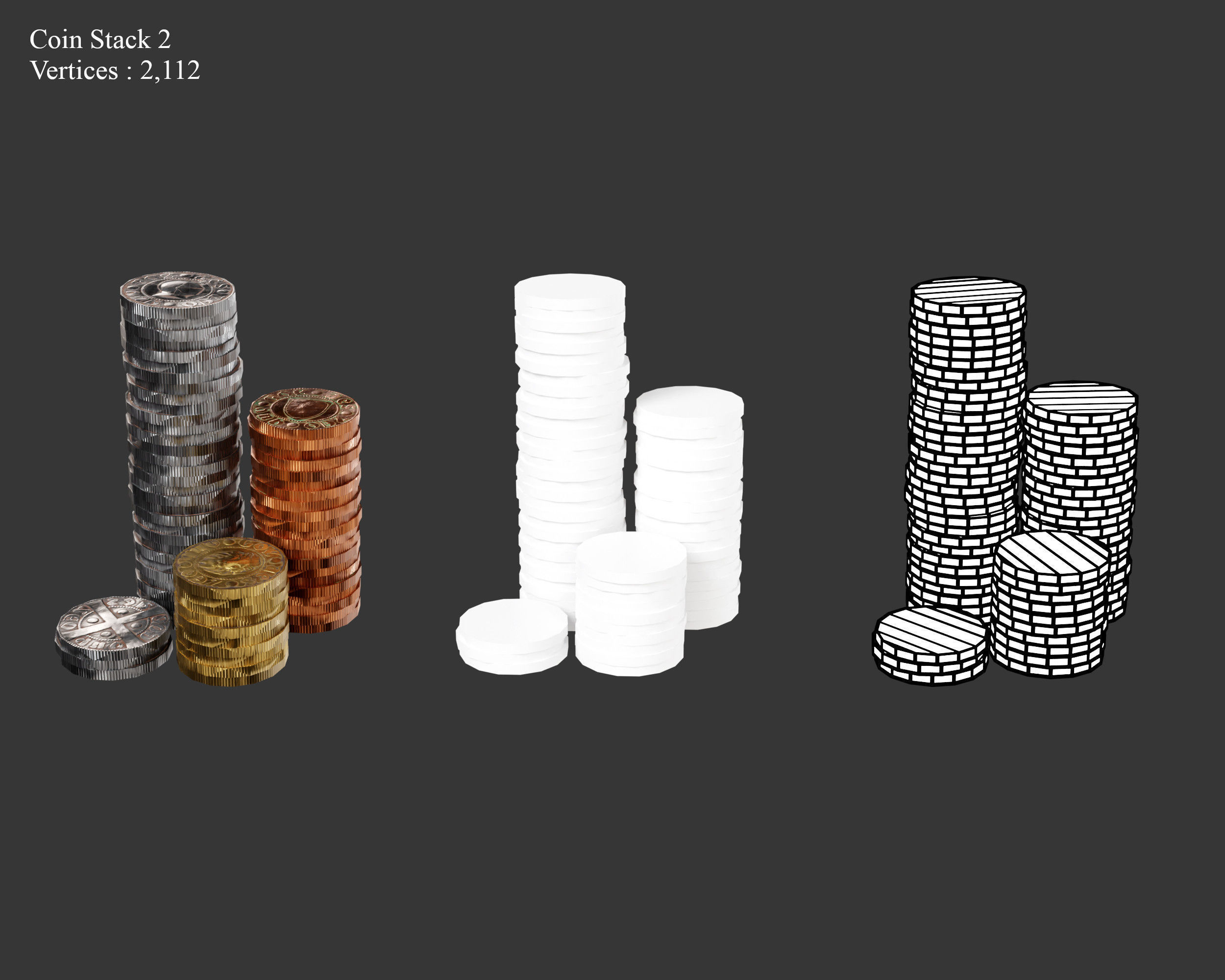 Medieval Treasure Coins Set Low-poly 3D model_7