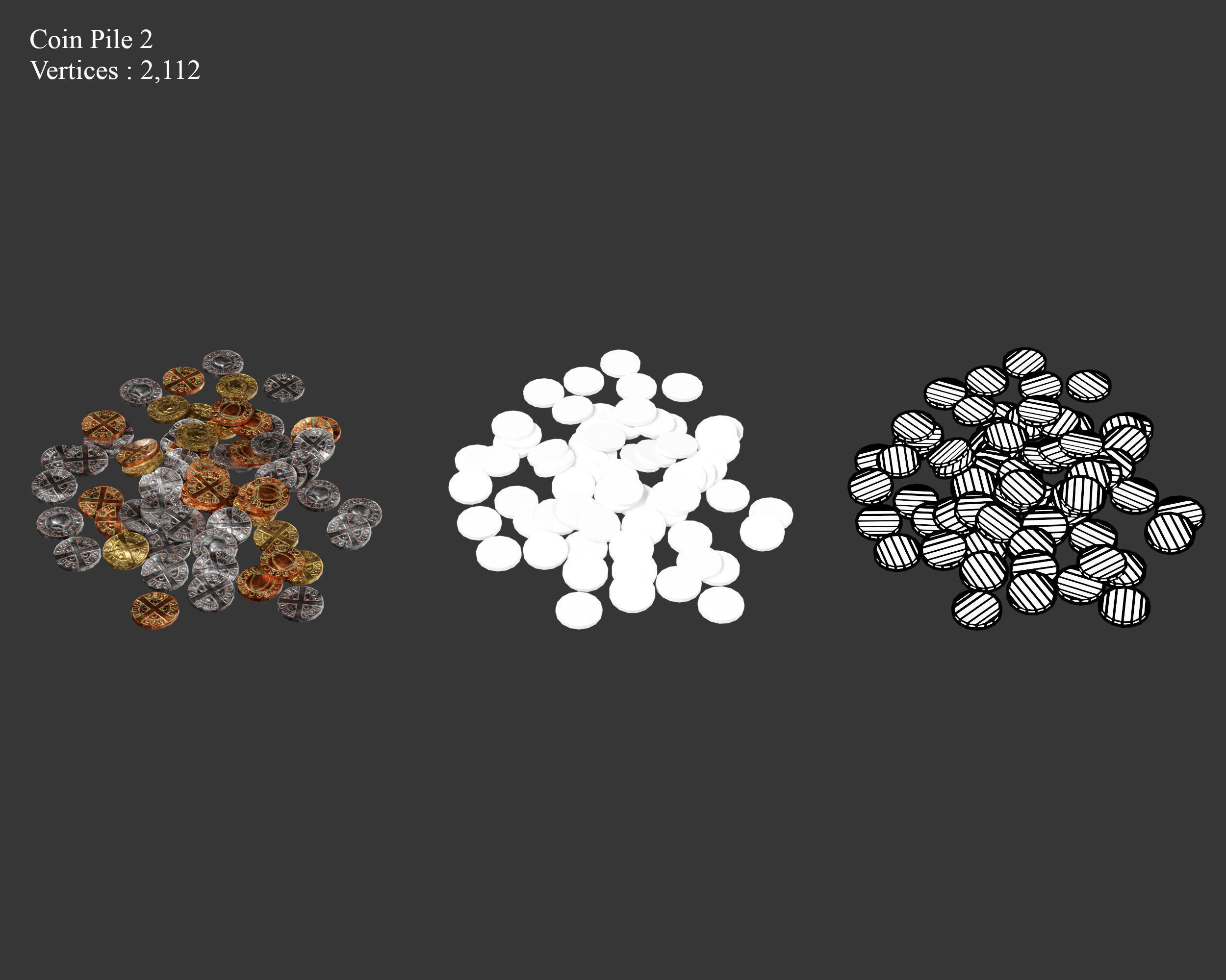 Medieval Treasure Coins Set Low-poly 3D model_10