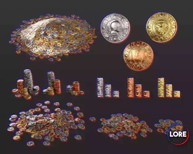 Medieval Treasure Coins Set Low-poly 3D model