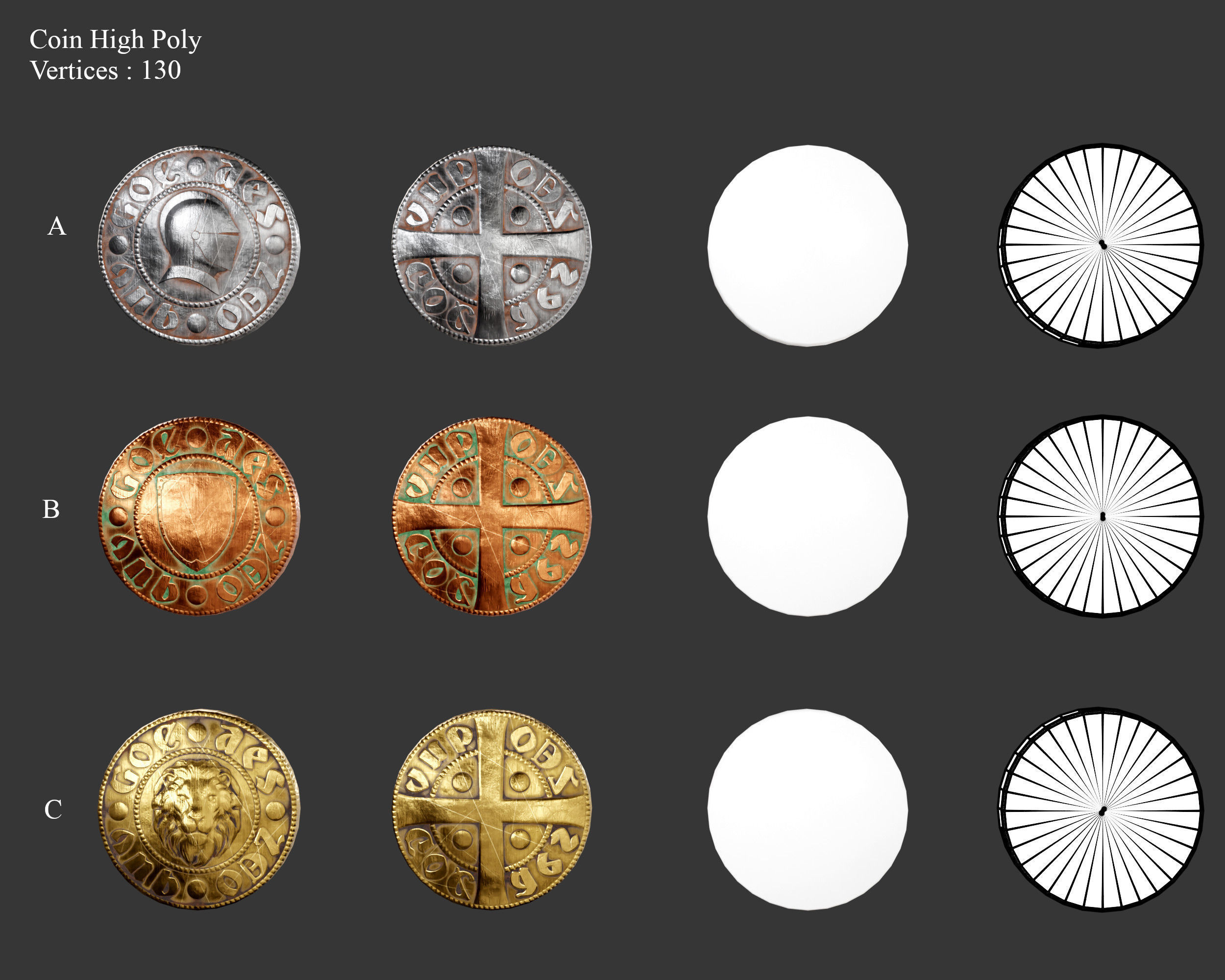 Medieval Treasure Coins Set Low-poly 3D model_3