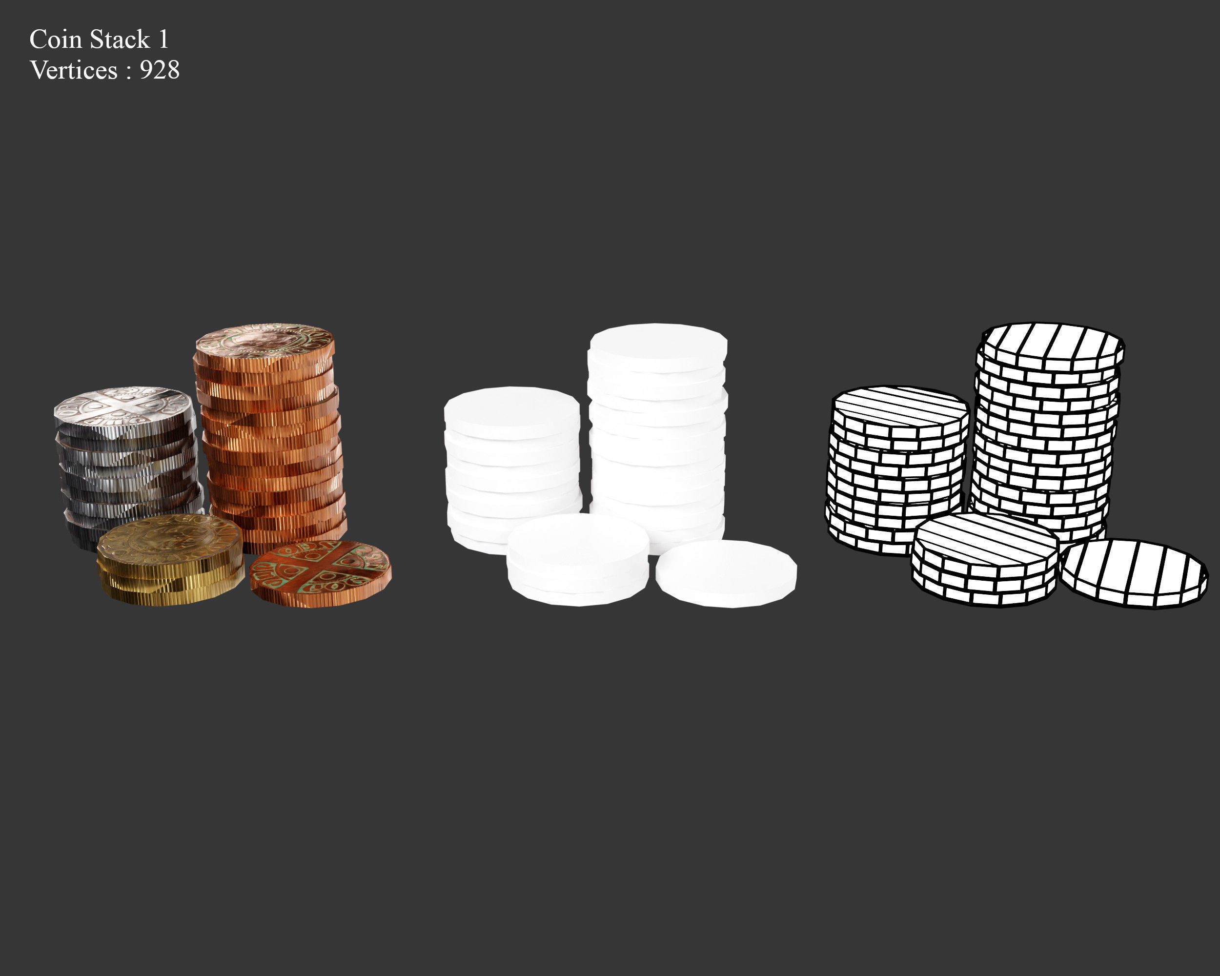 Medieval Treasure Coins Set Low-poly 3D model_6