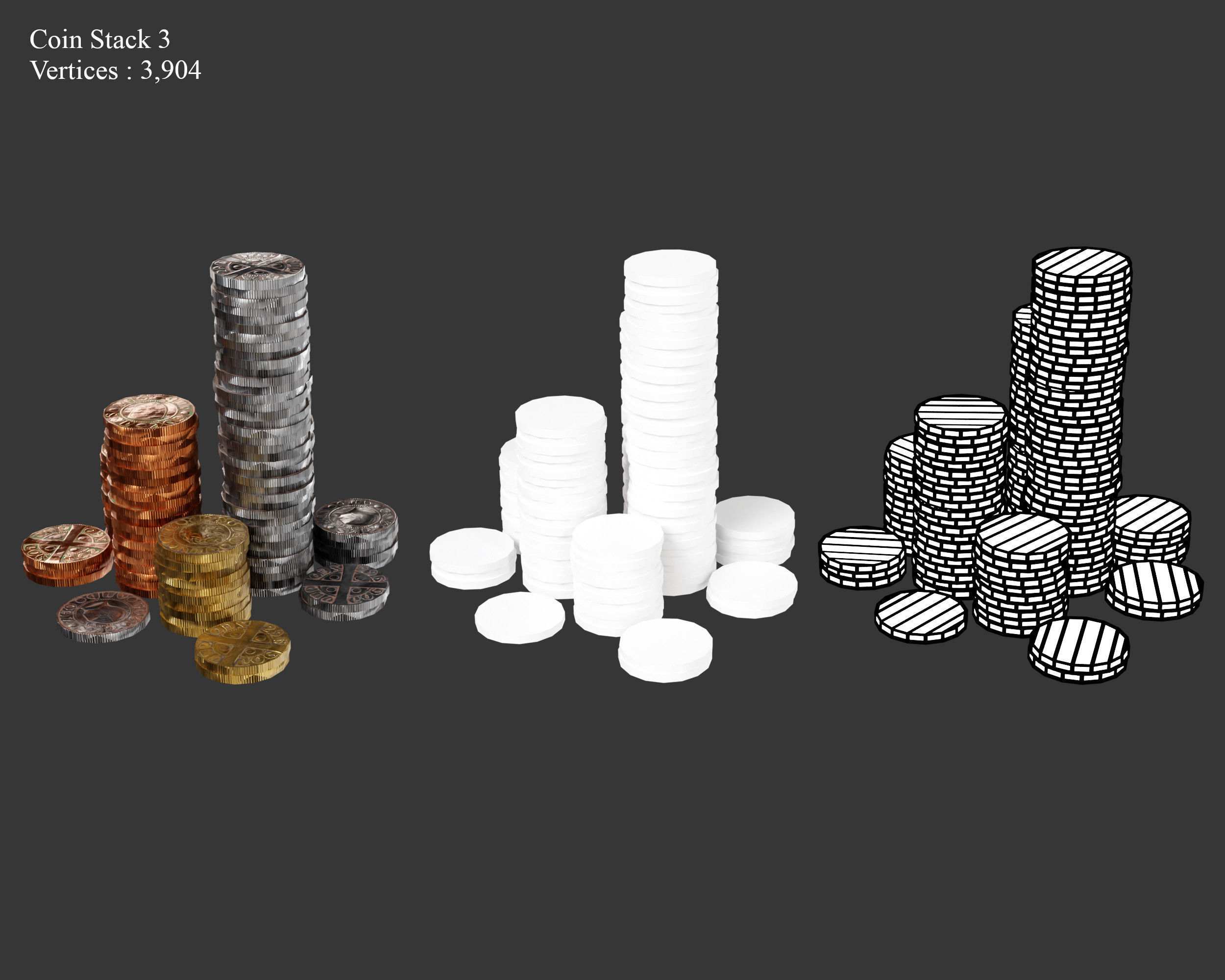 Medieval Treasure Coins Set Low-poly 3D model_8