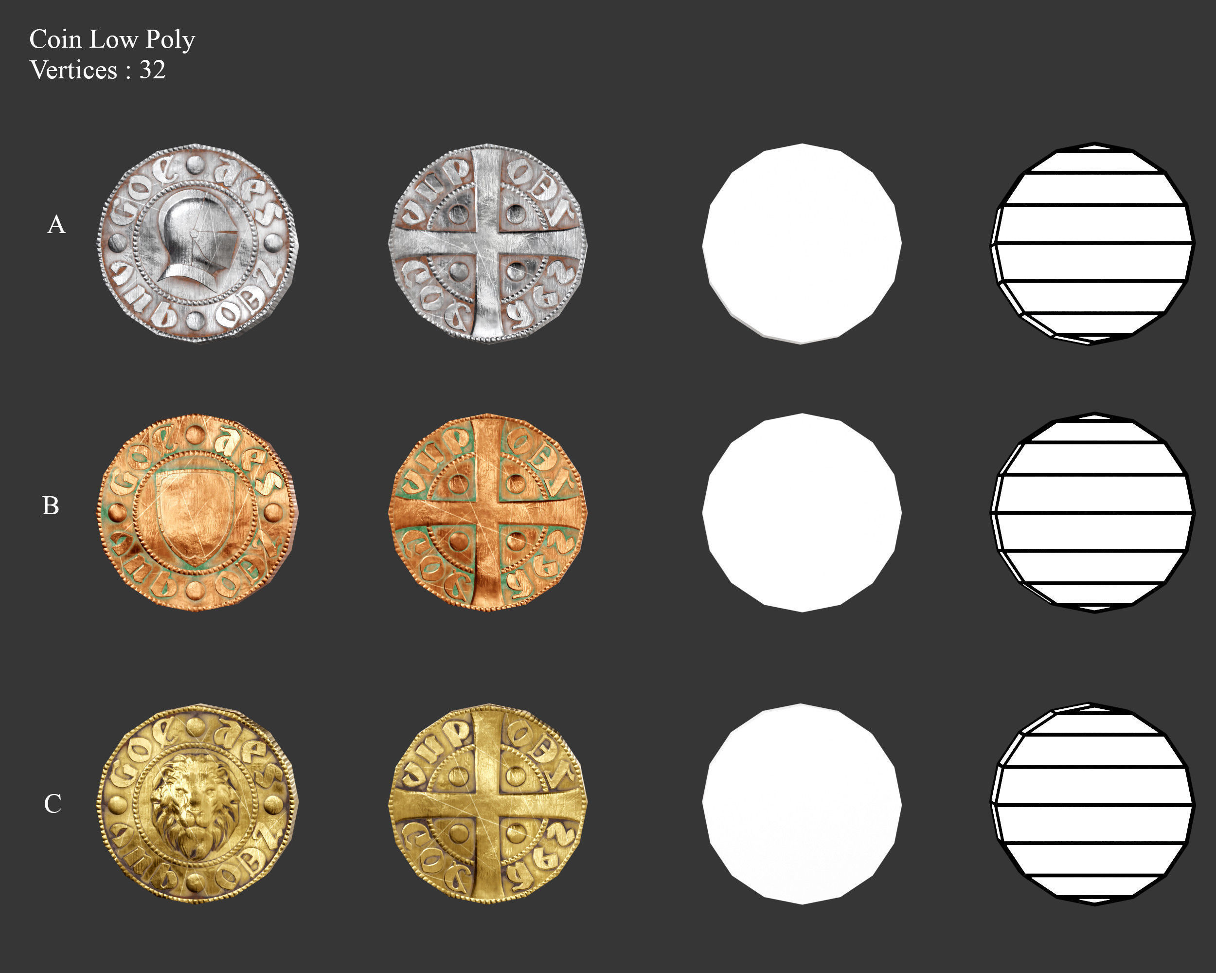 Medieval Treasure Coins Set Low-poly 3D model_4