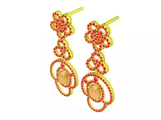 Luxury Floral Dangle Earrings with Oval Gemstone 3D Model 5881 3D print model