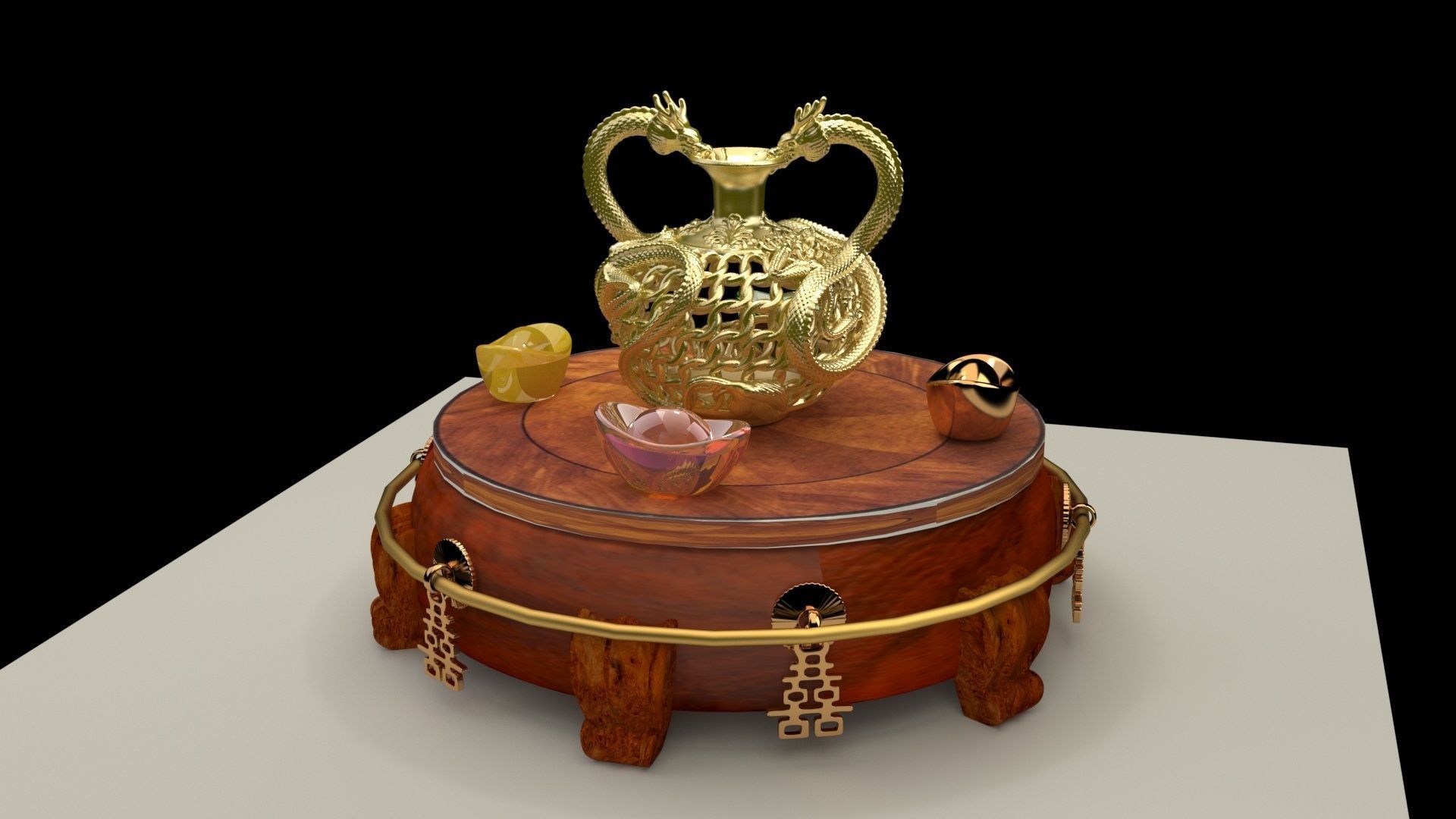 Chinese golden dragon vase 3D model_1