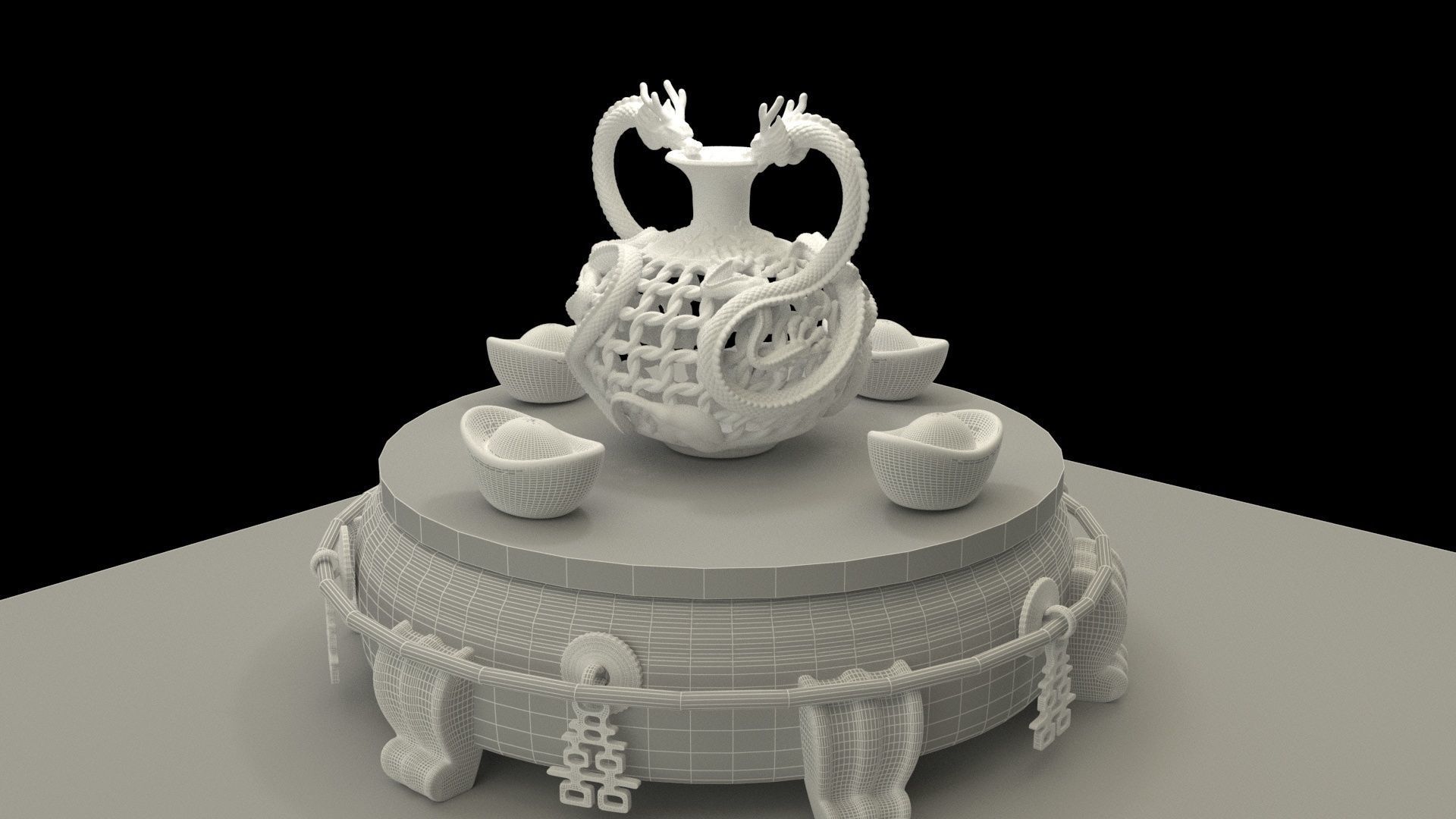Chinese golden dragon vase 3D model_6