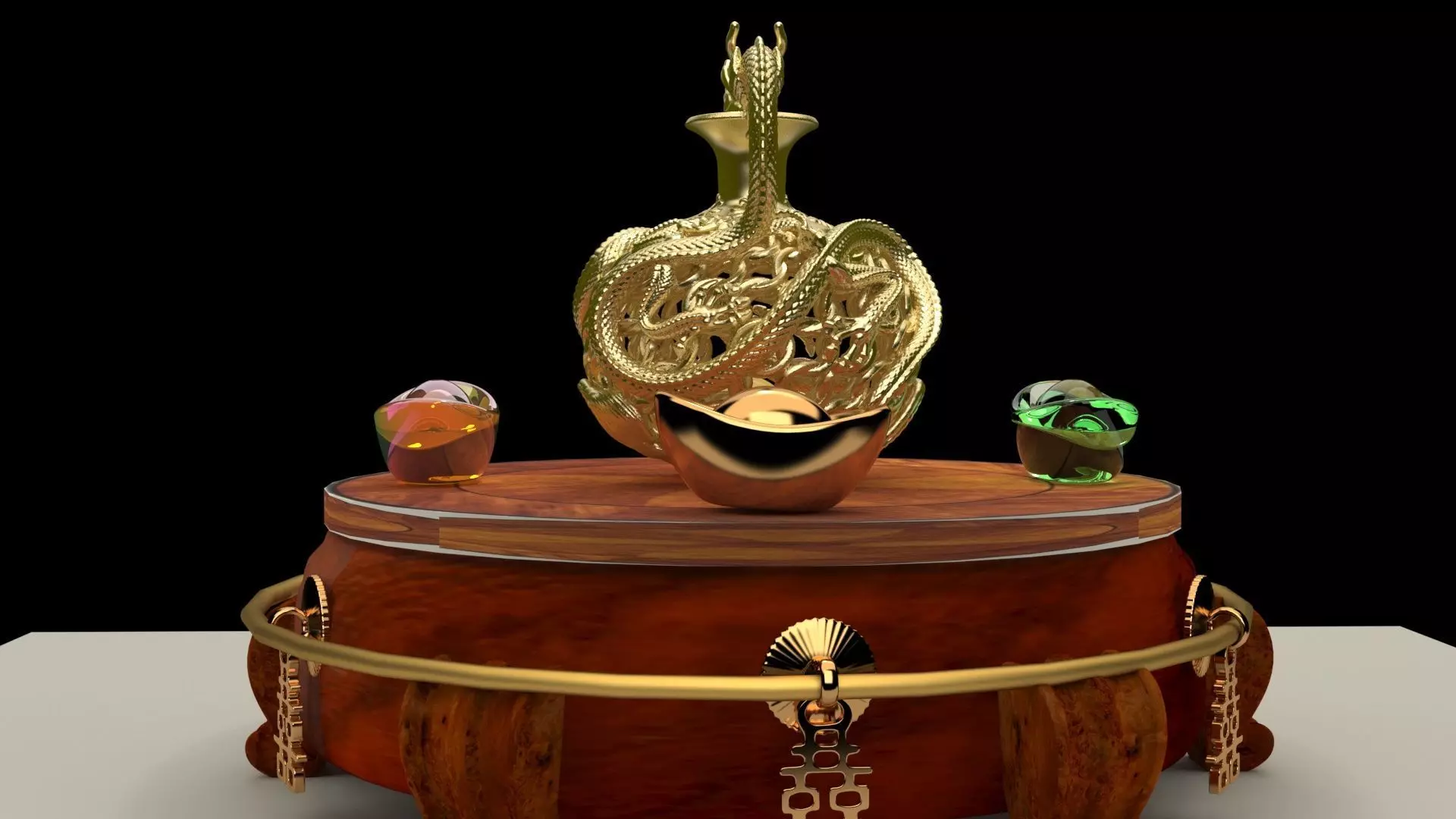 Chinese golden dragon vase 3D model_0