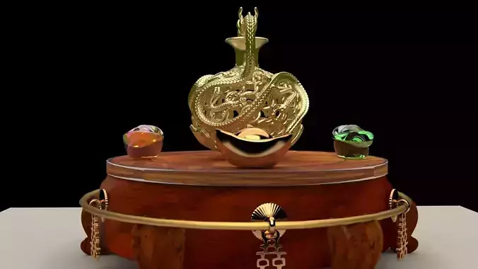 Chinese golden  dragon vase  3D model