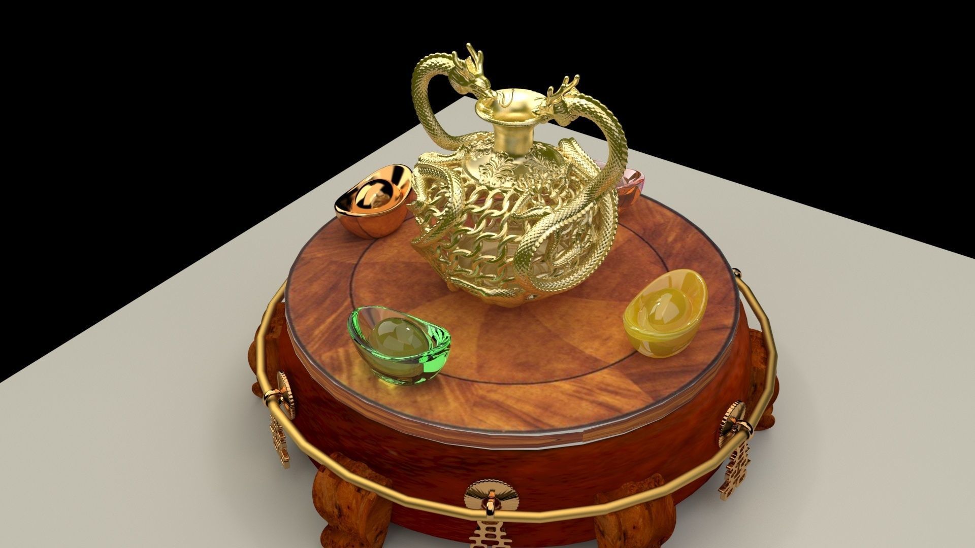 Chinese golden dragon vase 3D model_2