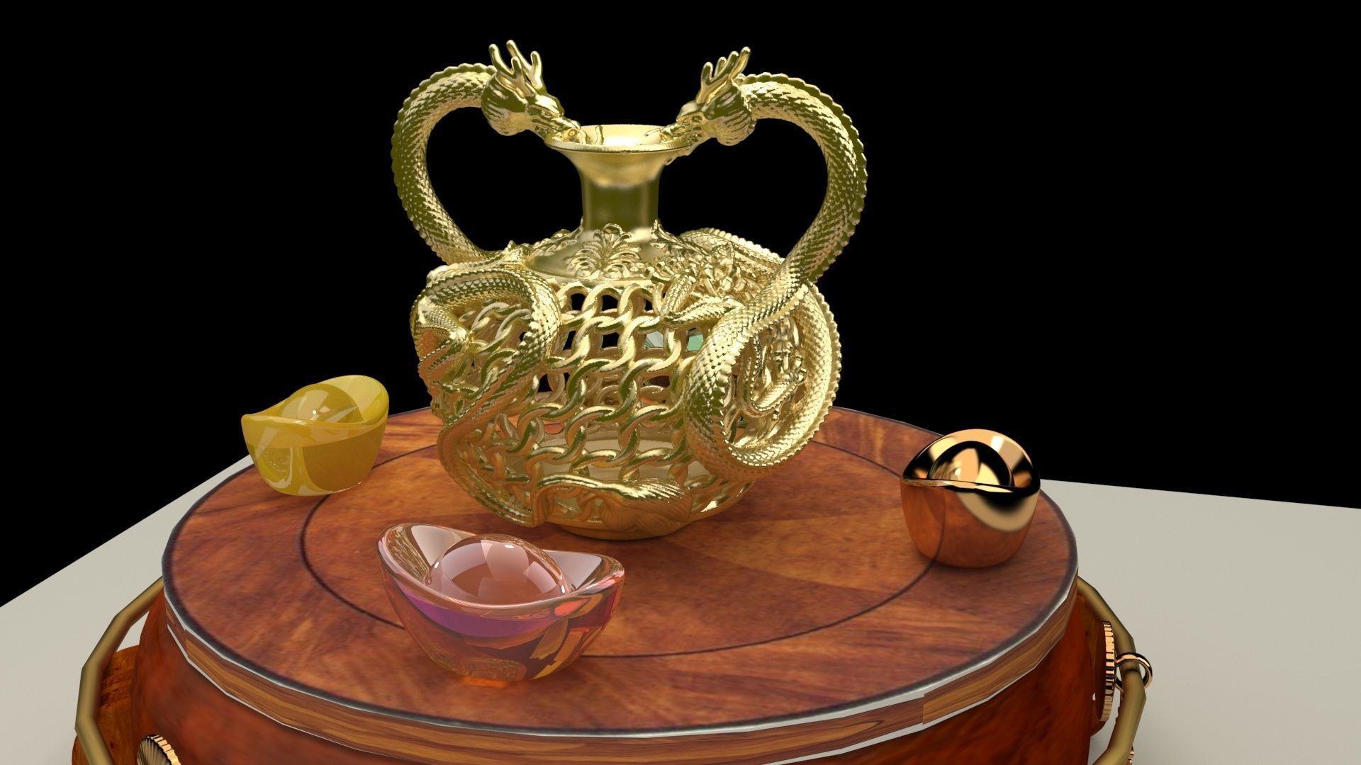 Chinese golden dragon vase 3D model_4