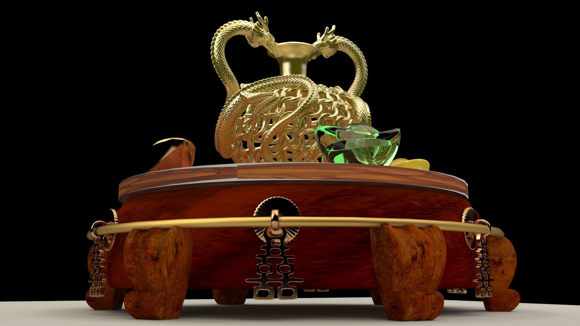 Chinese golden dragon vase 3D model_3