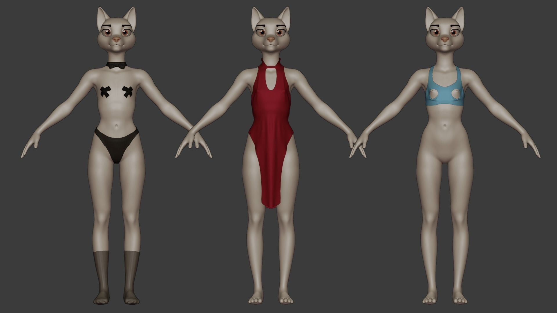 Furry Female Wolf Base Mesh 3D model_8