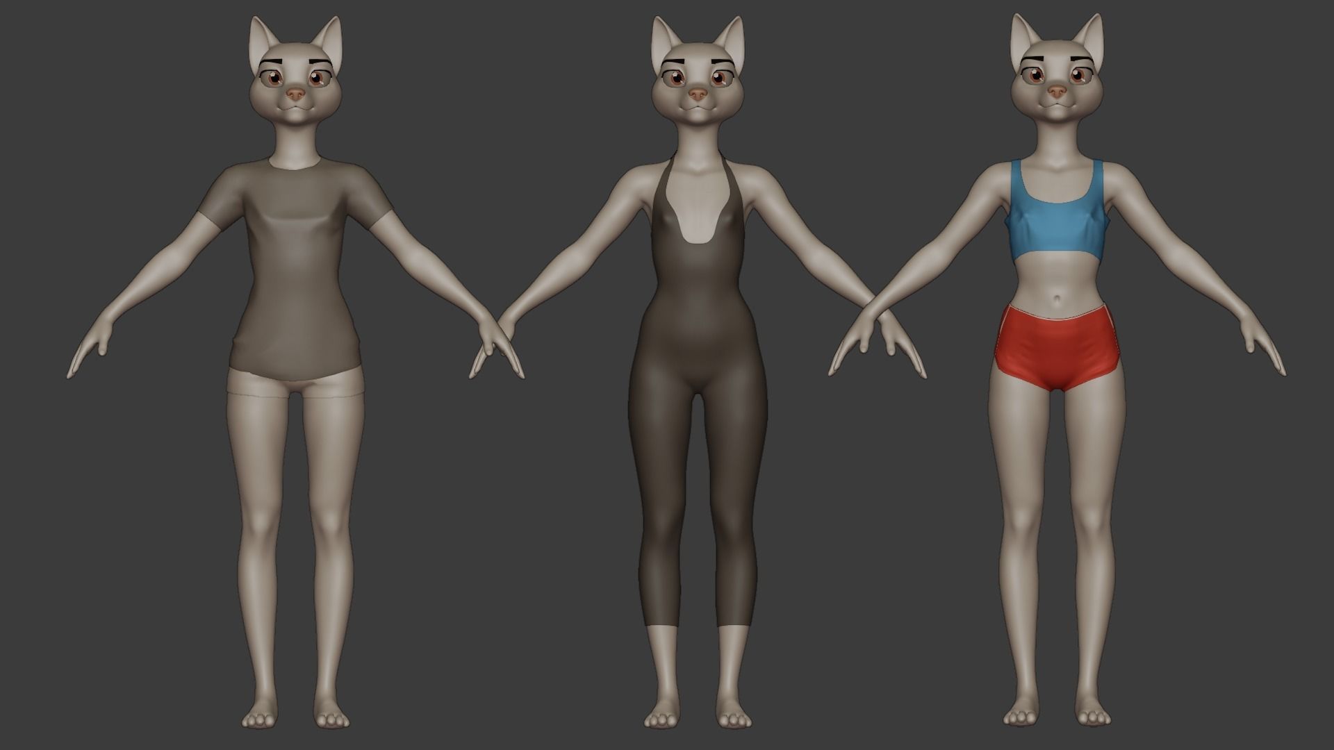 Furry Female Wolf Base Mesh 3D model_6