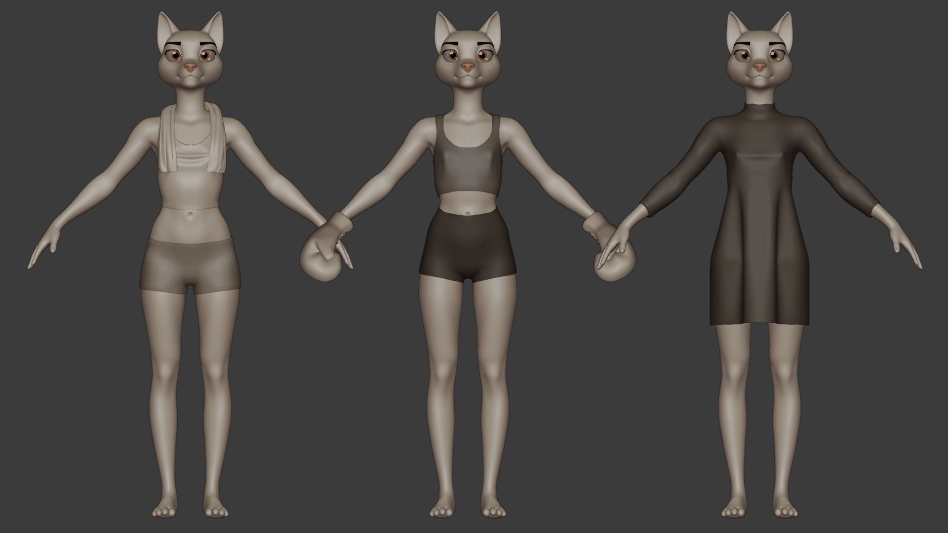Furry Female Wolf Base Mesh 3D model_7