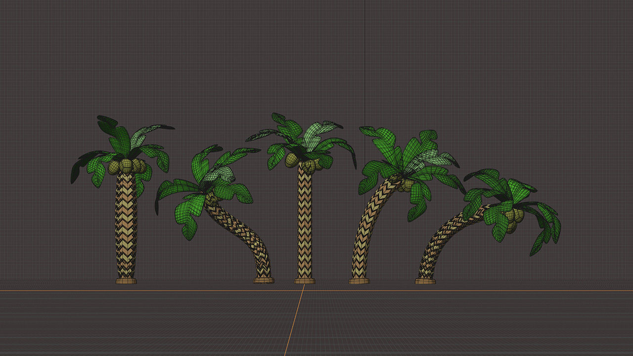 Cartoon style palm tree with coconuts bundle 3D model_3