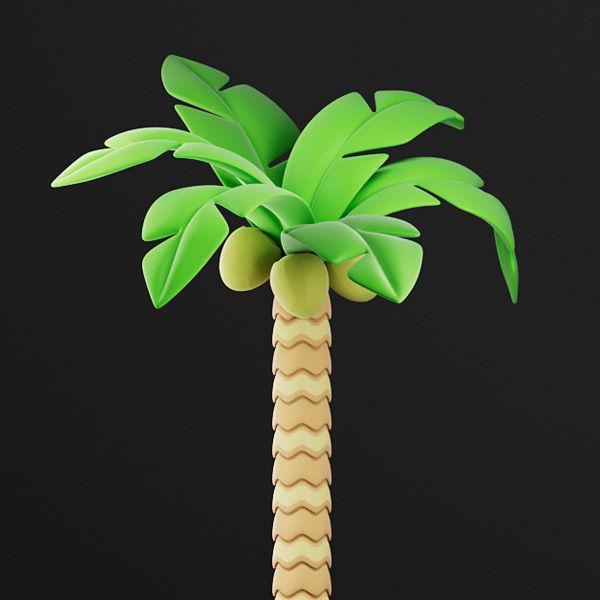 Cartoon style palm tree with coconuts bundle 3D model_0