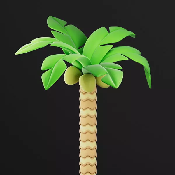 Cartoon style palm tree with coconuts bundle 3D model_0