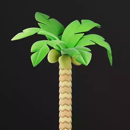Cartoon style palm tree with coconuts bundle 3D model