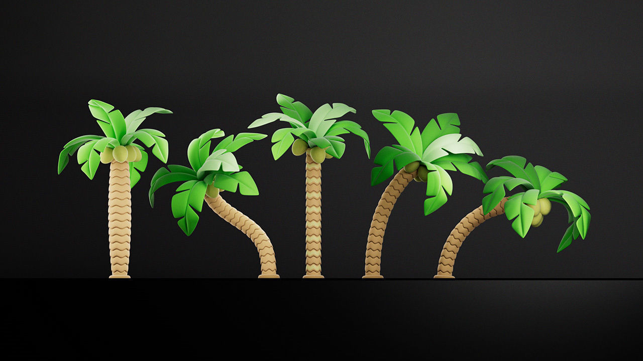 Cartoon style palm tree with coconuts bundle 3D model_1