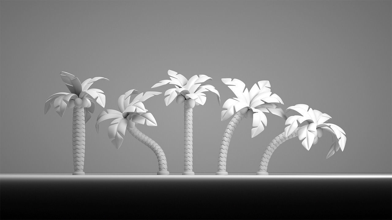 Cartoon style palm tree with coconuts bundle 3D model_2