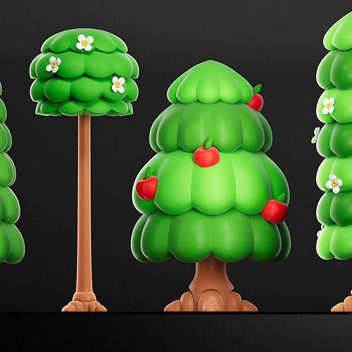 Cartoon style apple tree bundle 3D model