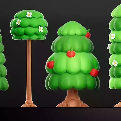 Cartoon style apple tree bundle 3D model