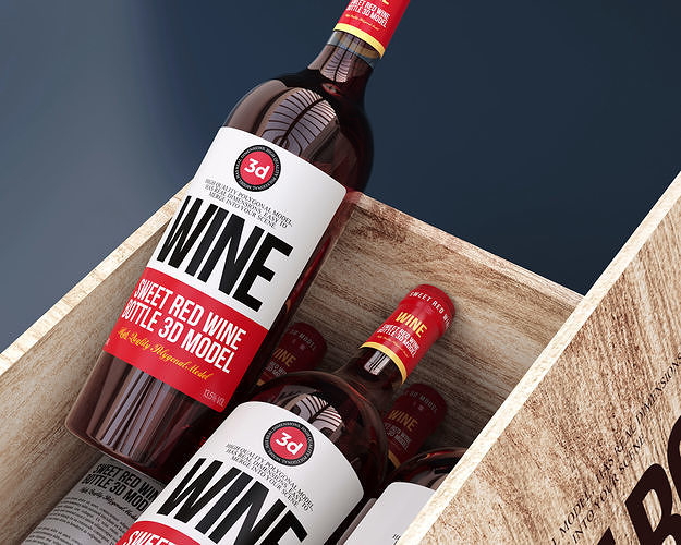 Wine bottle and box 3D model 2