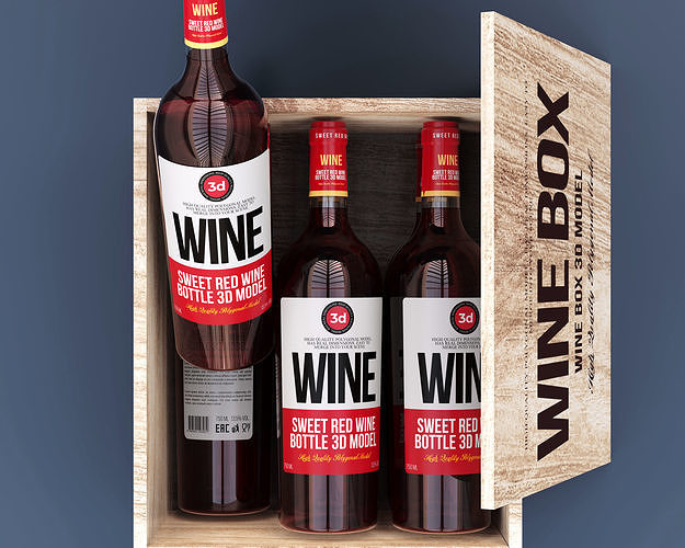Wine bottle and box 3D model 3