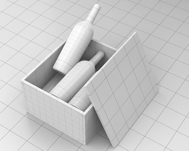 Wine bottle and box 3D model 4