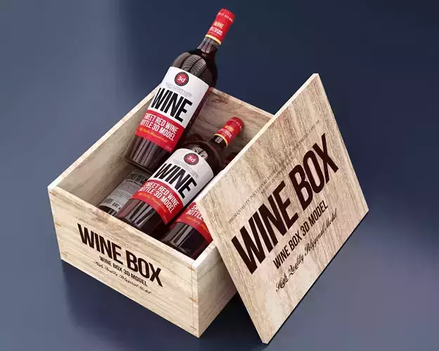 Wine bottle and box 3D model