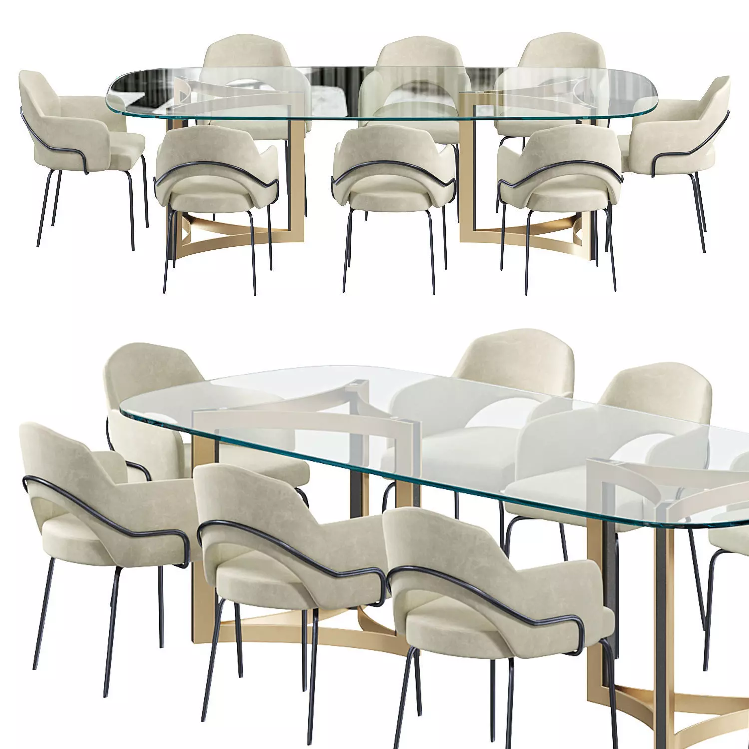 ReMix Rectangular Glass Top Dining Table 3D model_0