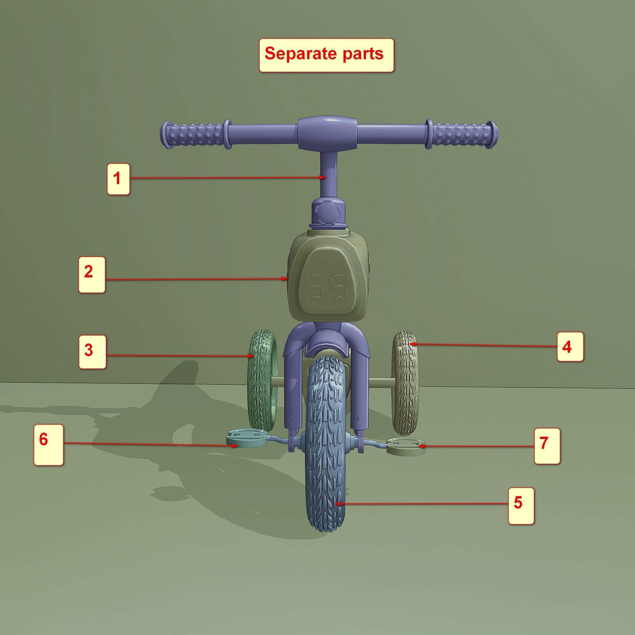 Childrens plastic tricycle 1 3D model_5