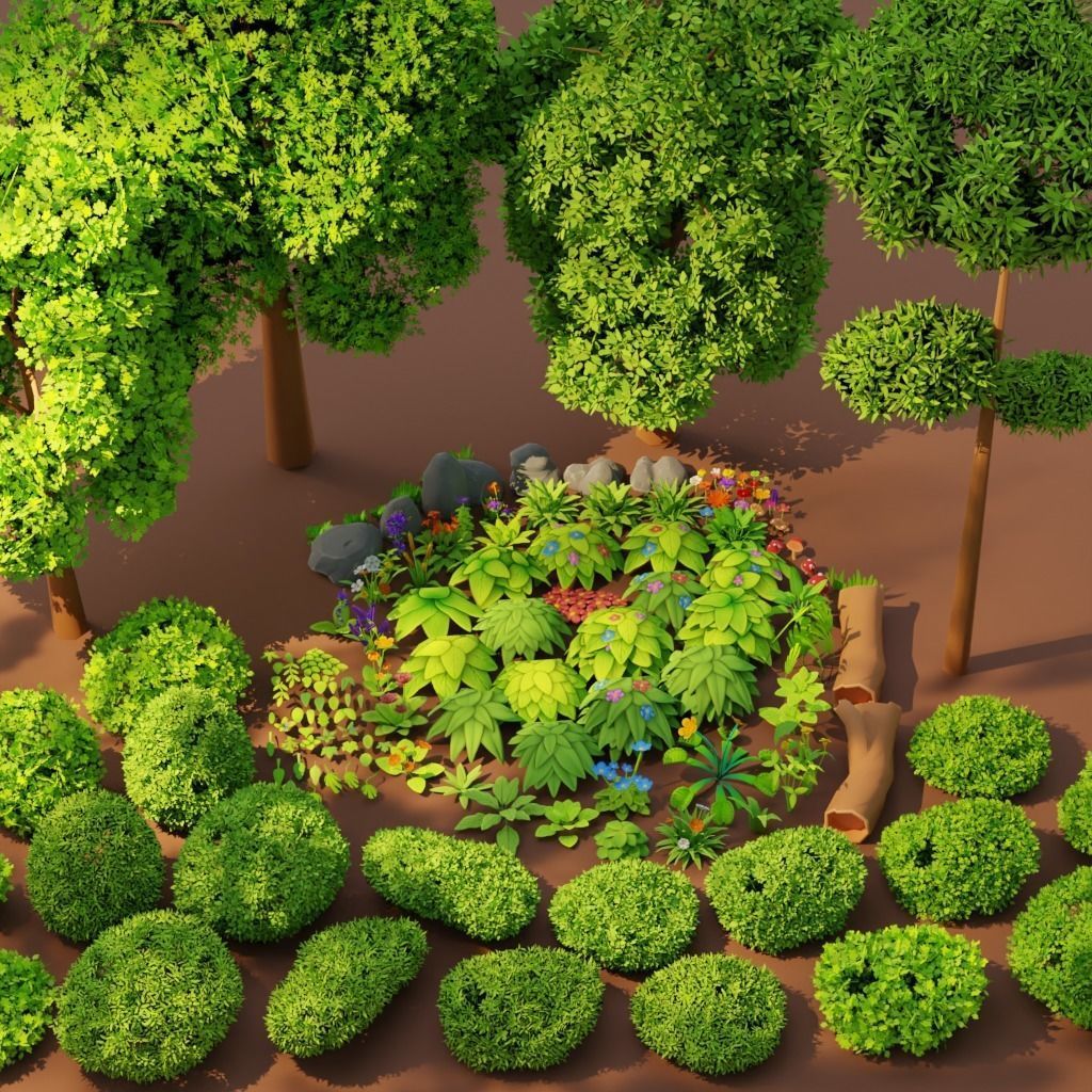 Stylized Plants Pack Low-poly 3D model_1