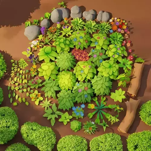 Stylized Plants Pack Low-poly 3D model