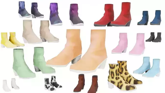 Collection of Multicolor Anime Boots Shoes Low-poly 3D model
