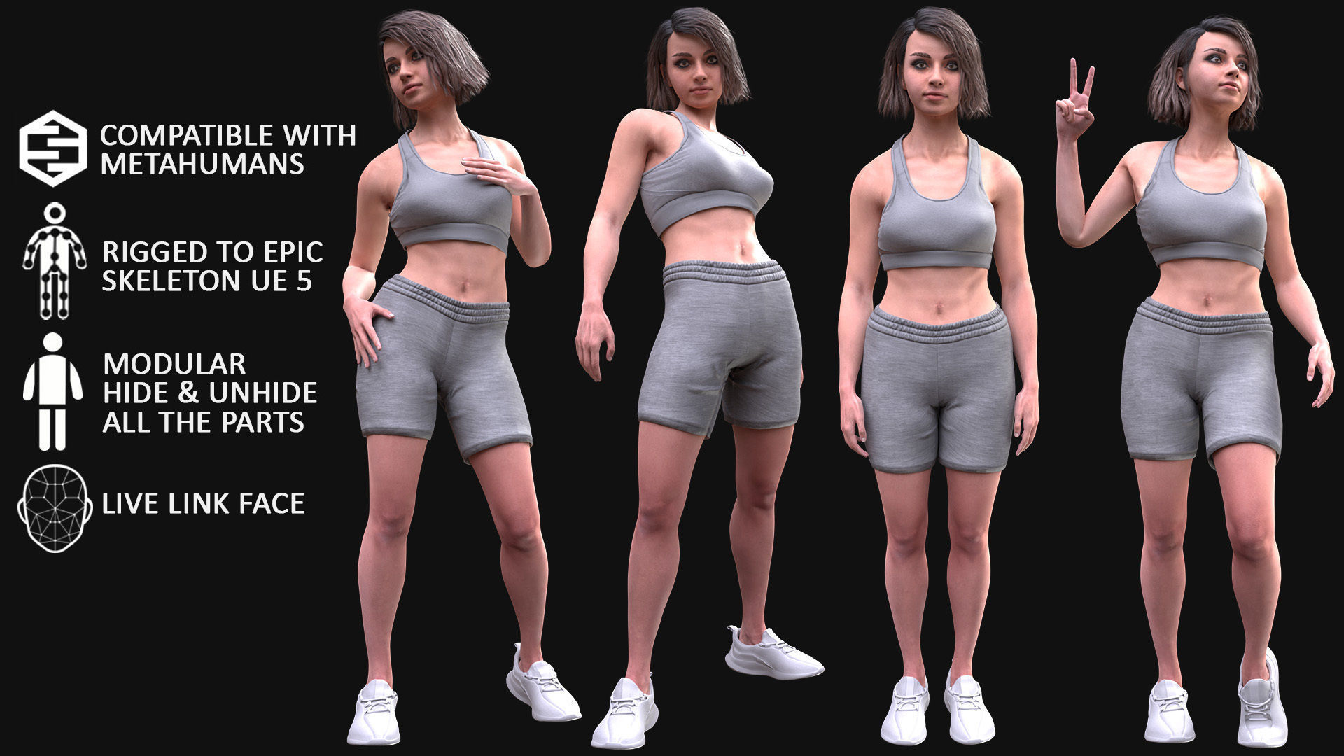 Woman Sport Outfit - Modular - Rigged Low-poly 3D model_3